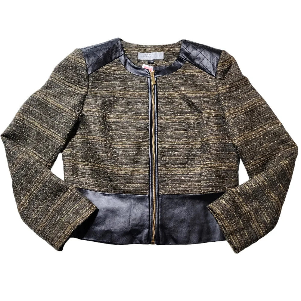 Tahari Black and Gold Vegan Leather Festive Jacket